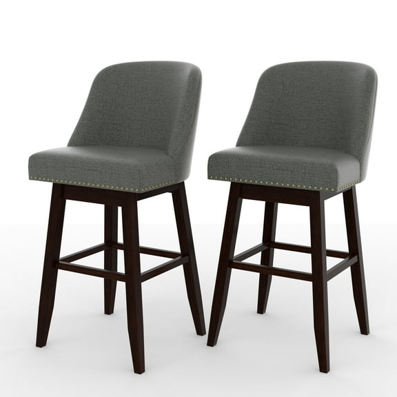 Tolead 30" Upholstered Swivel and Wood Legs Bar Stools - Set of 2, Gray