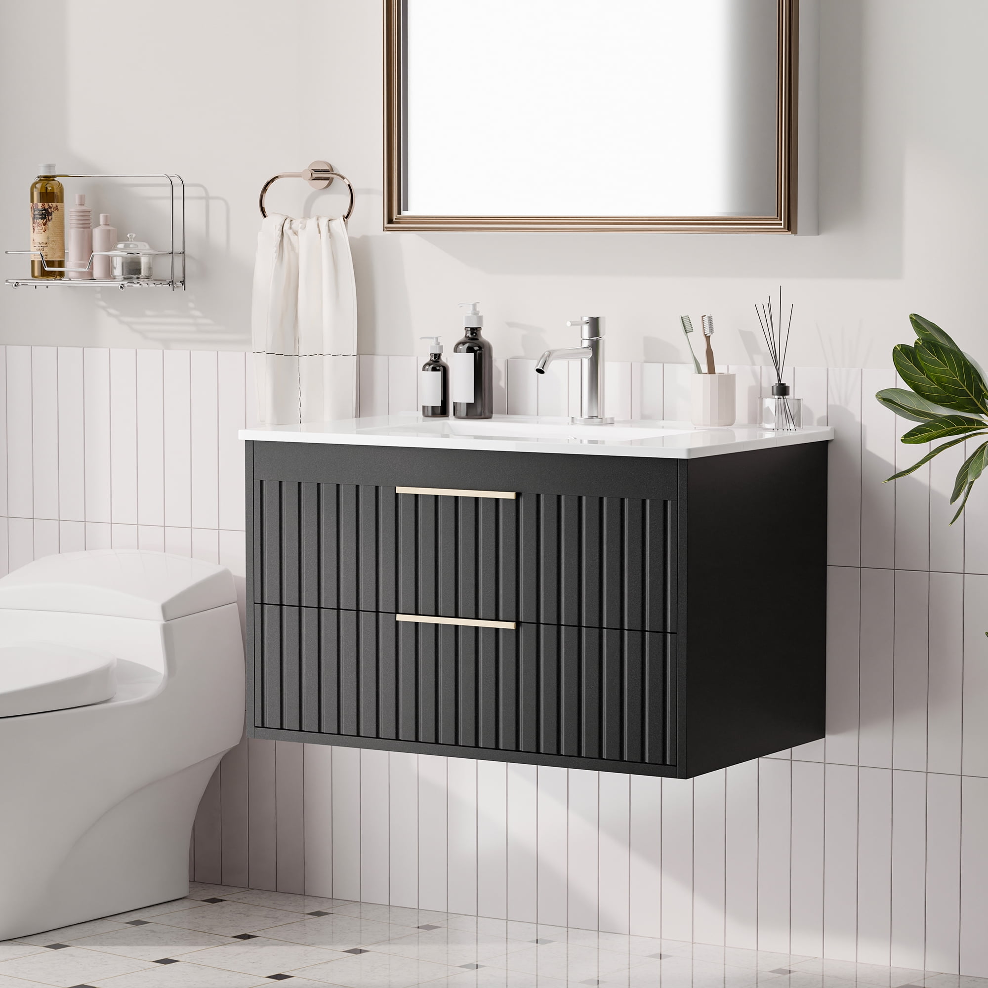 Tolead 30-Inch Floating Bathroom Vanity with Sink, White Ceramic ...