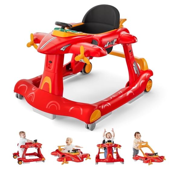 Tolead 4-in-1 Foldable Baby Walker, Activity Push Walker for 6-18 Months, 24" x 29" x 22", Orange