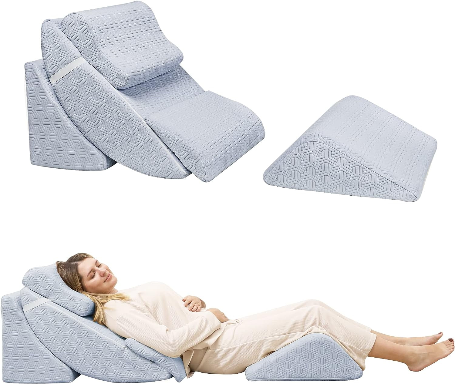 Tolead 5pcs Adjustable Orthopedic Bed Wedge Pillow Set, Blue