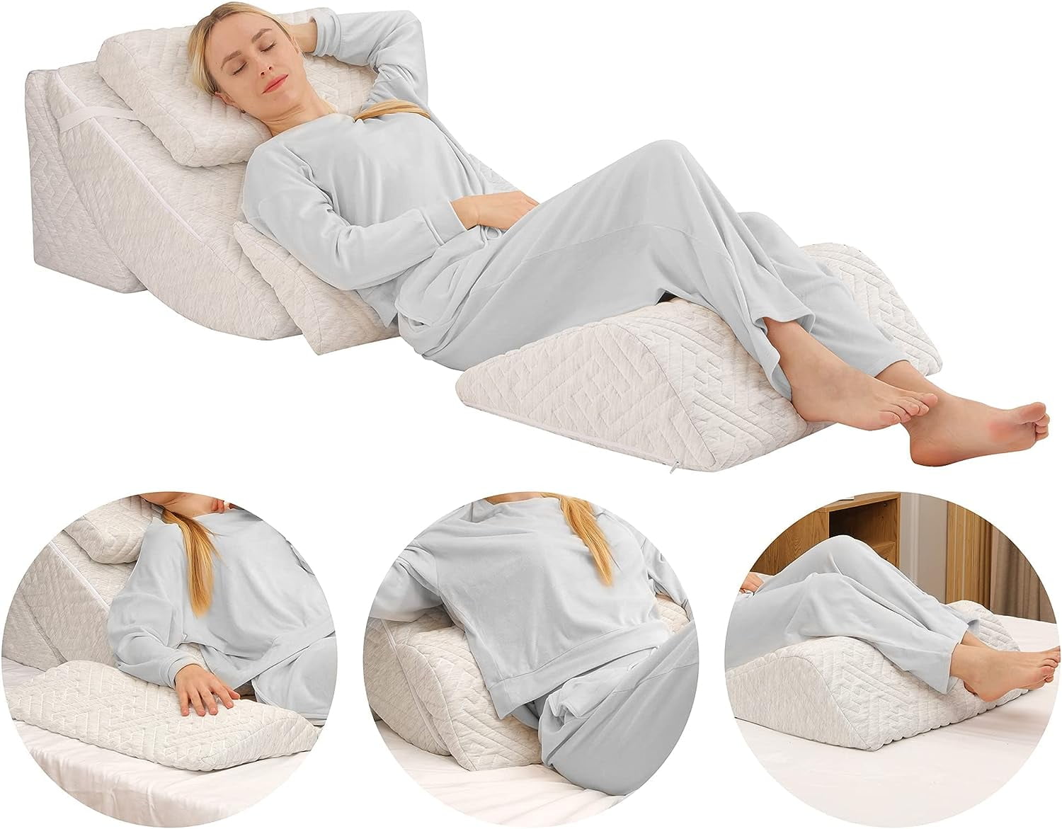 Tolead 5pcs Orthopedic Washable Bed Wedge Pillow Set, Adjustable