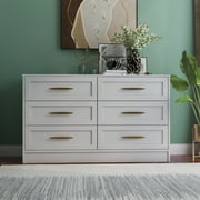 Tolead 6 Drawer Dresser, White Chest of Drawers with Gold Handle & Wide Drawers, Adults