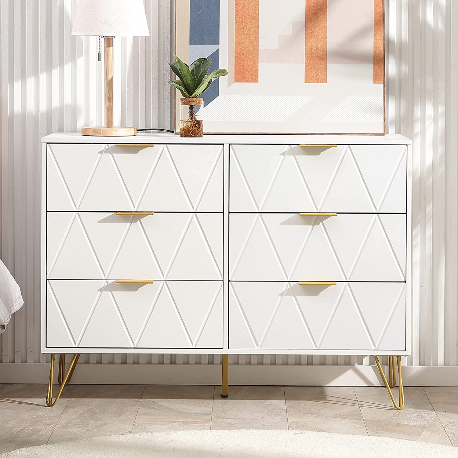 Tolead Modern 6 Drawer Dresser, White Bedroom Chest with Gold Handle & Wide  Drawers - Walmart.com