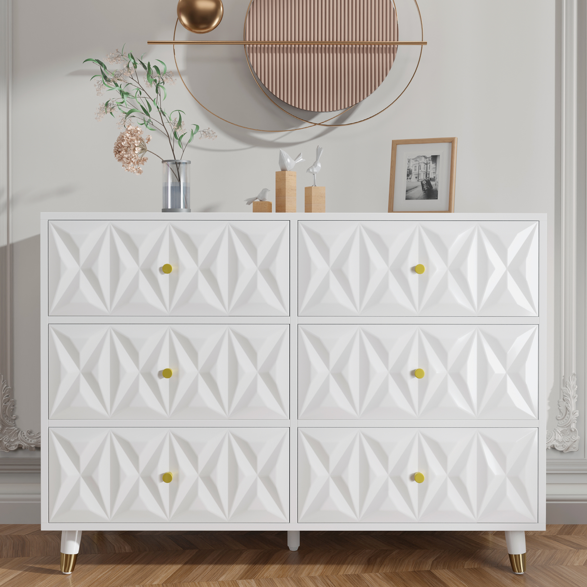 Tolead 6 Drawer Dresser with Gold Metal Handle, TV Dressers, Chester