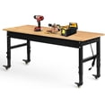 thumbnail image 1 of Tolead 60" Heavy-Duty Adjustable Workbench with Power Outlets, Rubber Wood Shop Table, Metal Wheels, Workstation, 1 of 7
