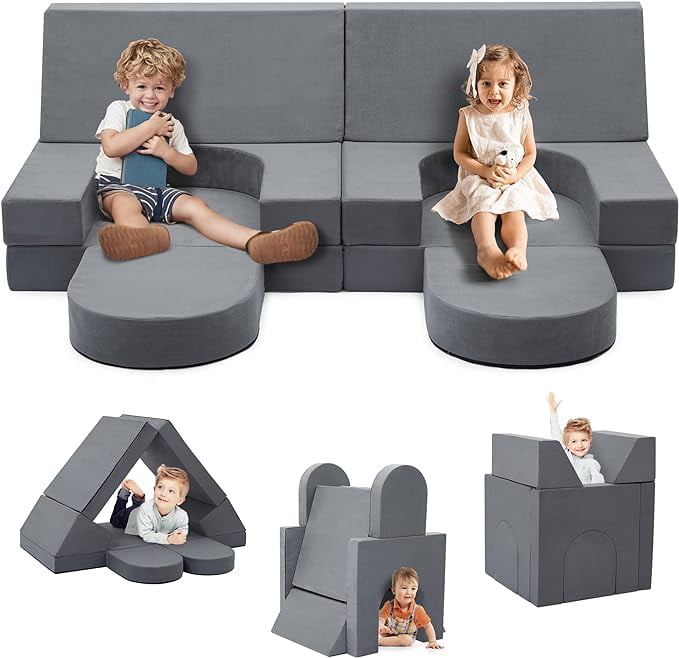 Tolead 7pcs Kids Play Couch, Large Convertible Kids Modular Couch with