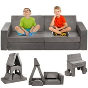 Tolead 8 Pcs Modular Kids Play Couch Child Sectional Convertible Sofa, Imaginative Furniture, Gray