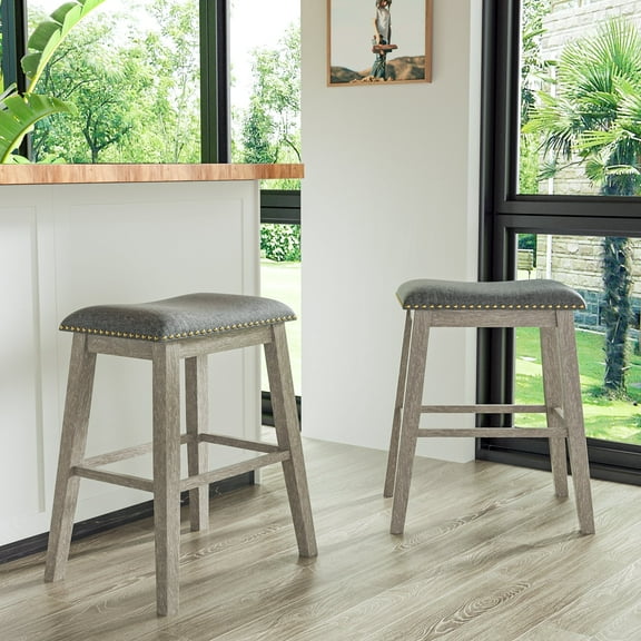 Tolead Backless Bar Stools with Saddle Cushion Seat - Set of 2, Gray