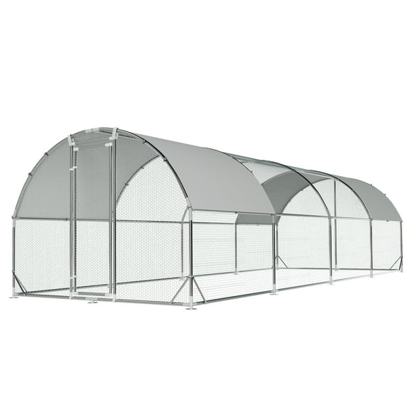 Tolead Chicken Coop with Tri-Supporting Wire Mesh, Galvanized Steel, Outdoor, Water-Resident and Anti-UV Cover, Silver