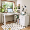 thumbnail image 1 of Tolead L-Shaped Desk with Drawers and 2 Shelve, 55 Inch, White, 1 of 8