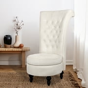 Tolead Living Room Chair Royal Velvet High Back Armless Chairs, Retro Elegant Luxury Throne Chair, Upholstered Tufted Accent Seat w/Storage, Living Room, Beige