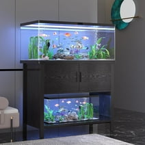 Tolead Metal Fish Aquarium Tank Stand with Cabinet, Accessories Storage, 18.9" D x 36.6" W Tabletop, Black