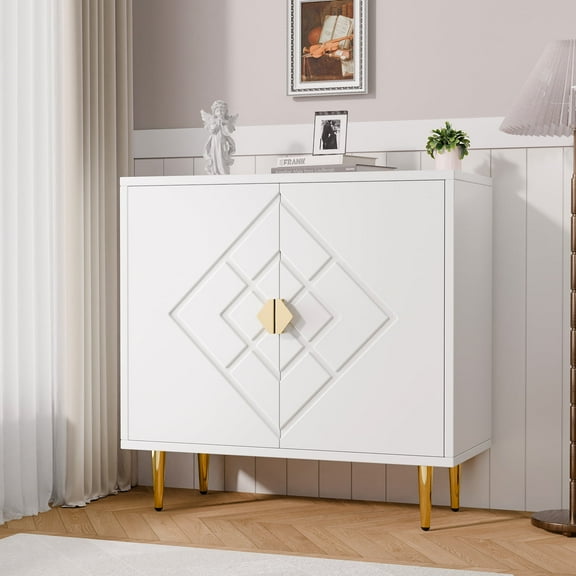 Tolead Modern Accent Diamond Cabinet, Accent Sideboard Storage, White
