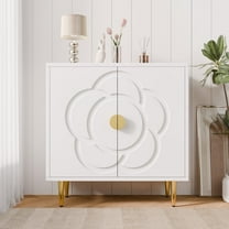 Tolead Modern Sideboard Buffet Cabinet with Flower Pattern Panel, 6 Shelves, White