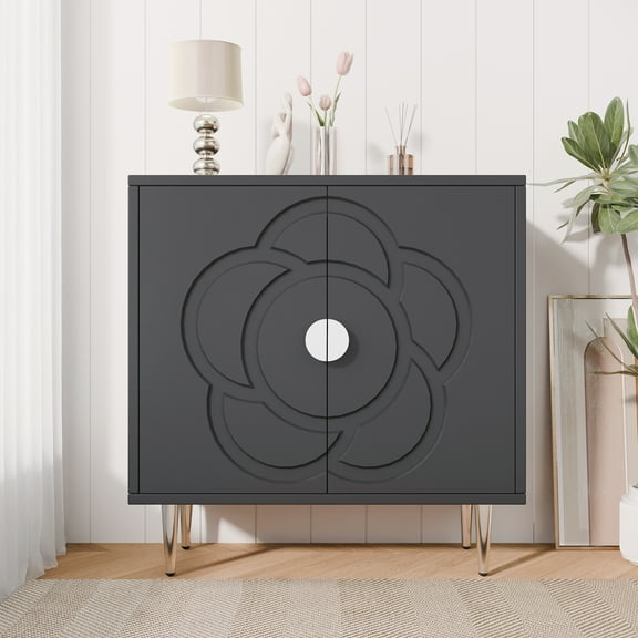 Tolead Modern Storage Cabinet with Adjustable Shelves and Flower Pattern Panel, Gray