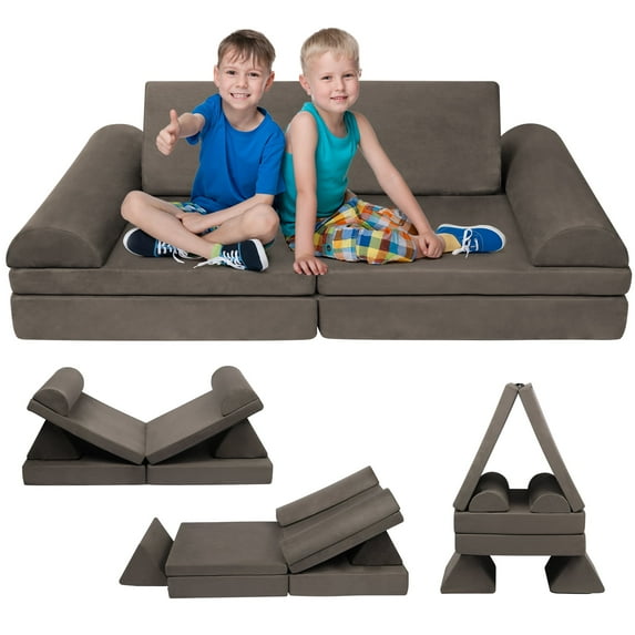 Tolead Modular Sectional Sofa, Modern Solid Print Suede Kids Couch with 6 pcs, Charcoal Gray