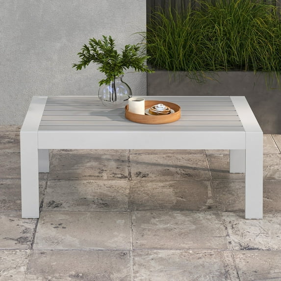 Tolead Outdoor Aluminum Patio Dining Set with Coffee Table, White Gray