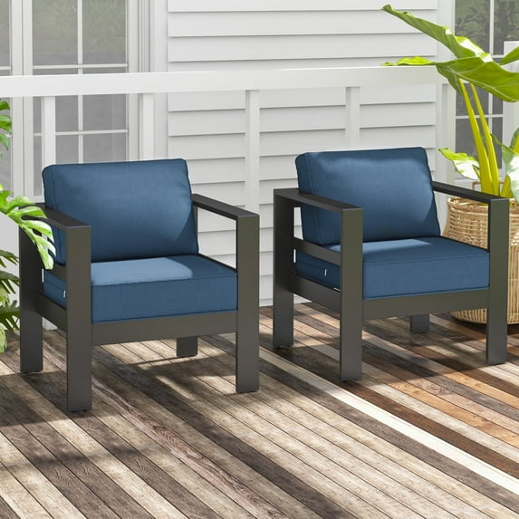 Tolead Outdoor Aluminum Patio Furniture Set, 1-Seat Chair with 5" Blue Cushions