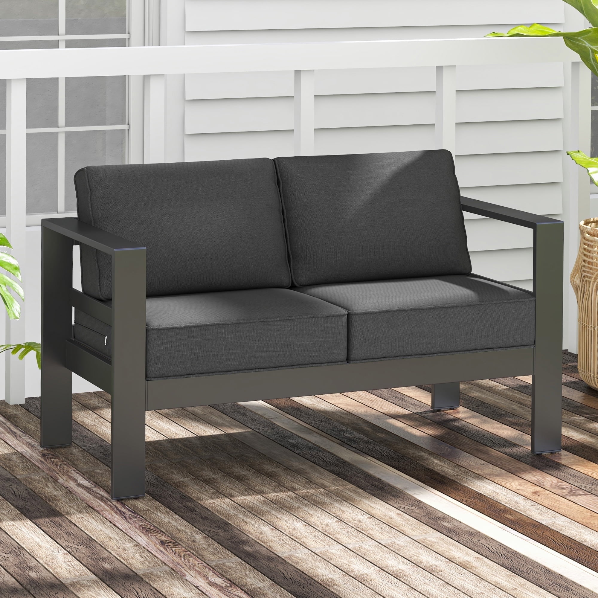 Tolead Outdoor Aluminum Patio Furniture Set, 2-Seat Sofa with 5" Gray Cushions