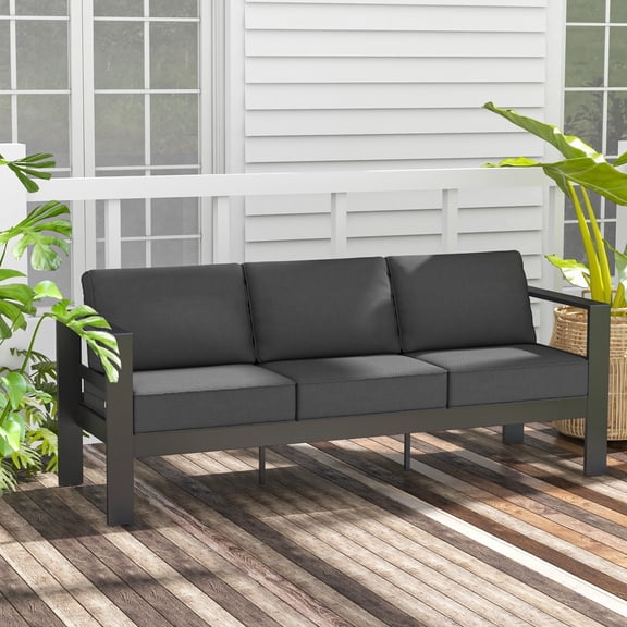 Tolead Outdoor Aluminum Patio Furniture Set, 3-Seat Sofa with Gray Cushions