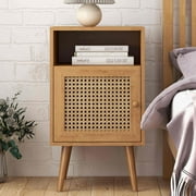 Tolead Rattan Nightstand, Boho Side Table with Handmade Rattan Decorated Drawer, Bedroom, Living Room, Natural