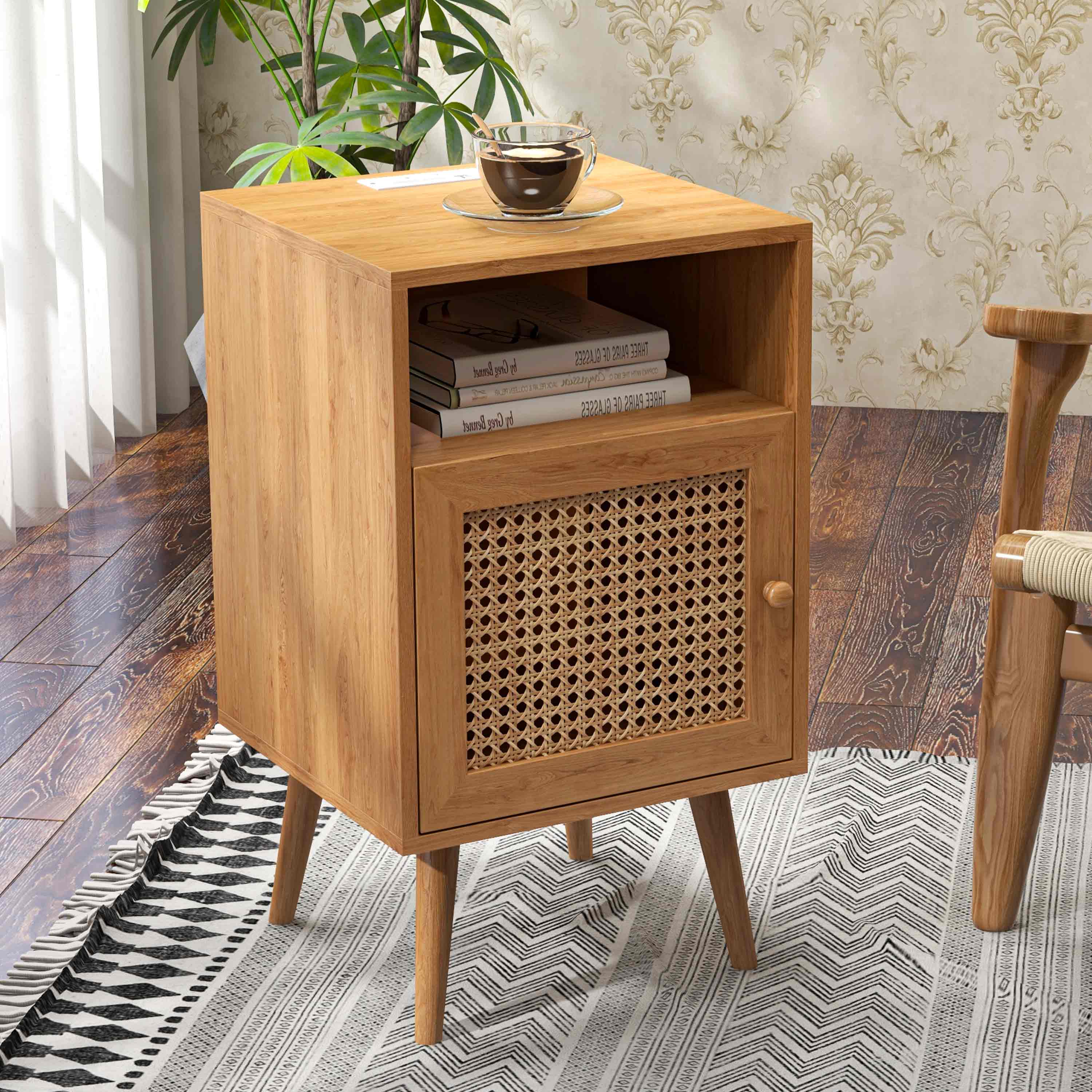 Tolead Rattan Nightstand, Boho Side Table with Handmade Rattan ...