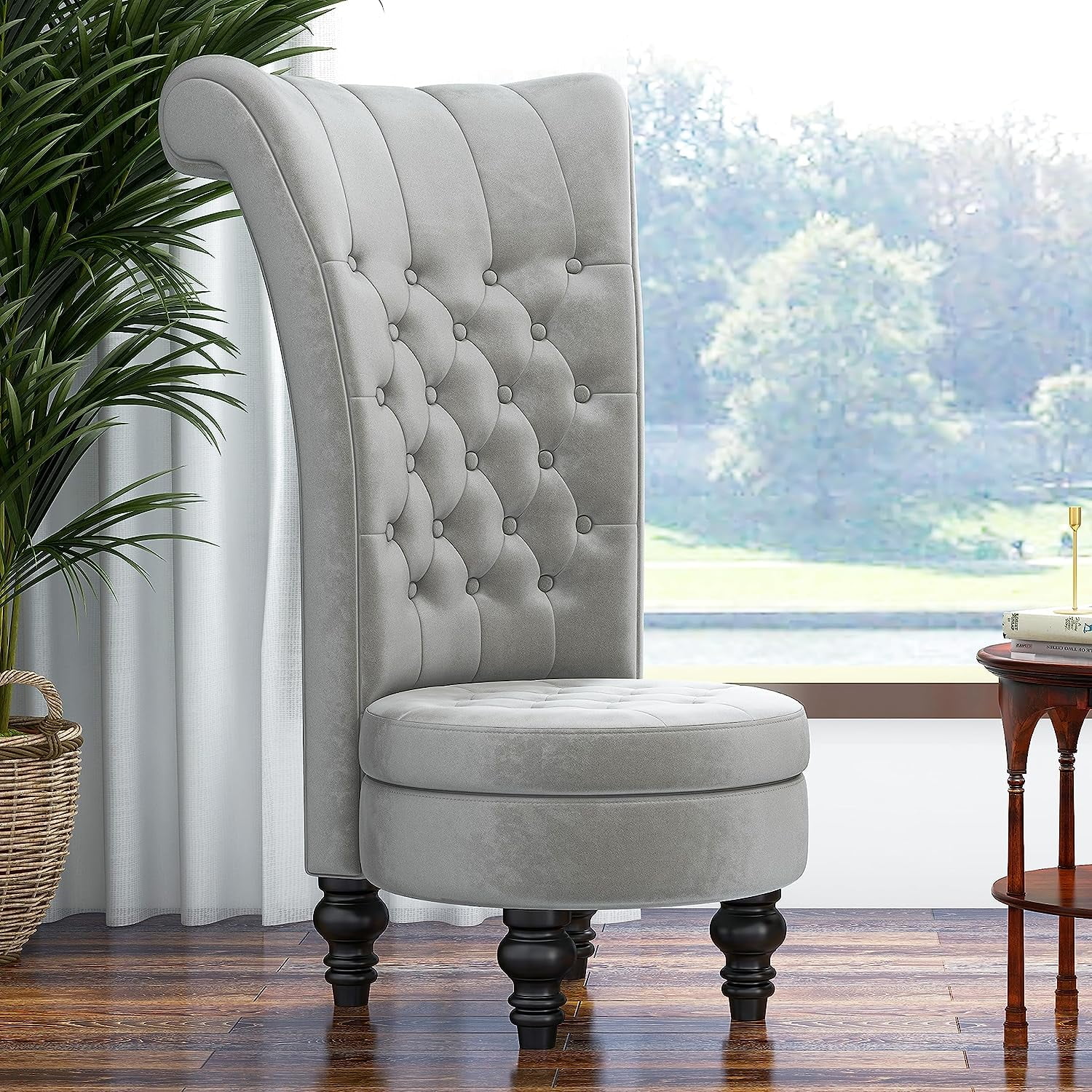 Tolead Velvet Upholstered High Back Throne Chair with Storage