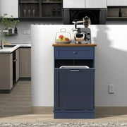 Tolead Kitchen Single Trash Cabinet Tilt Out Free Standing Storage Can with Hideaway Drawer and Countertop, Wood, Blue