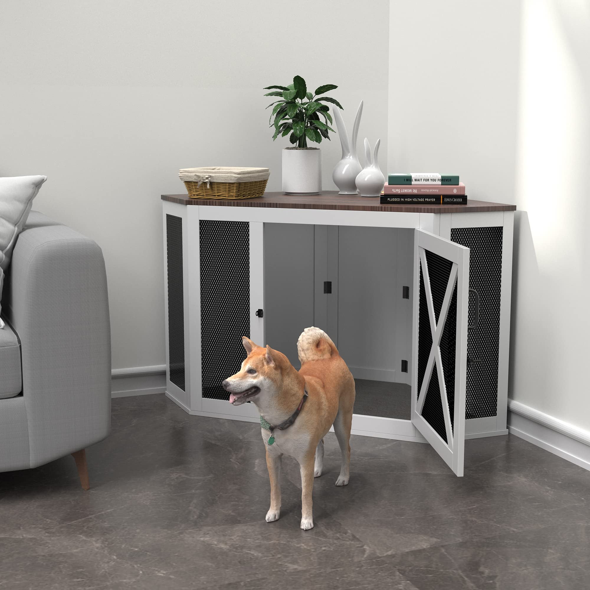Curated visual reference: Tolead Wood Corner Dog Crate Furniture Pet Crate Indoor Mesh Photo Inspiration