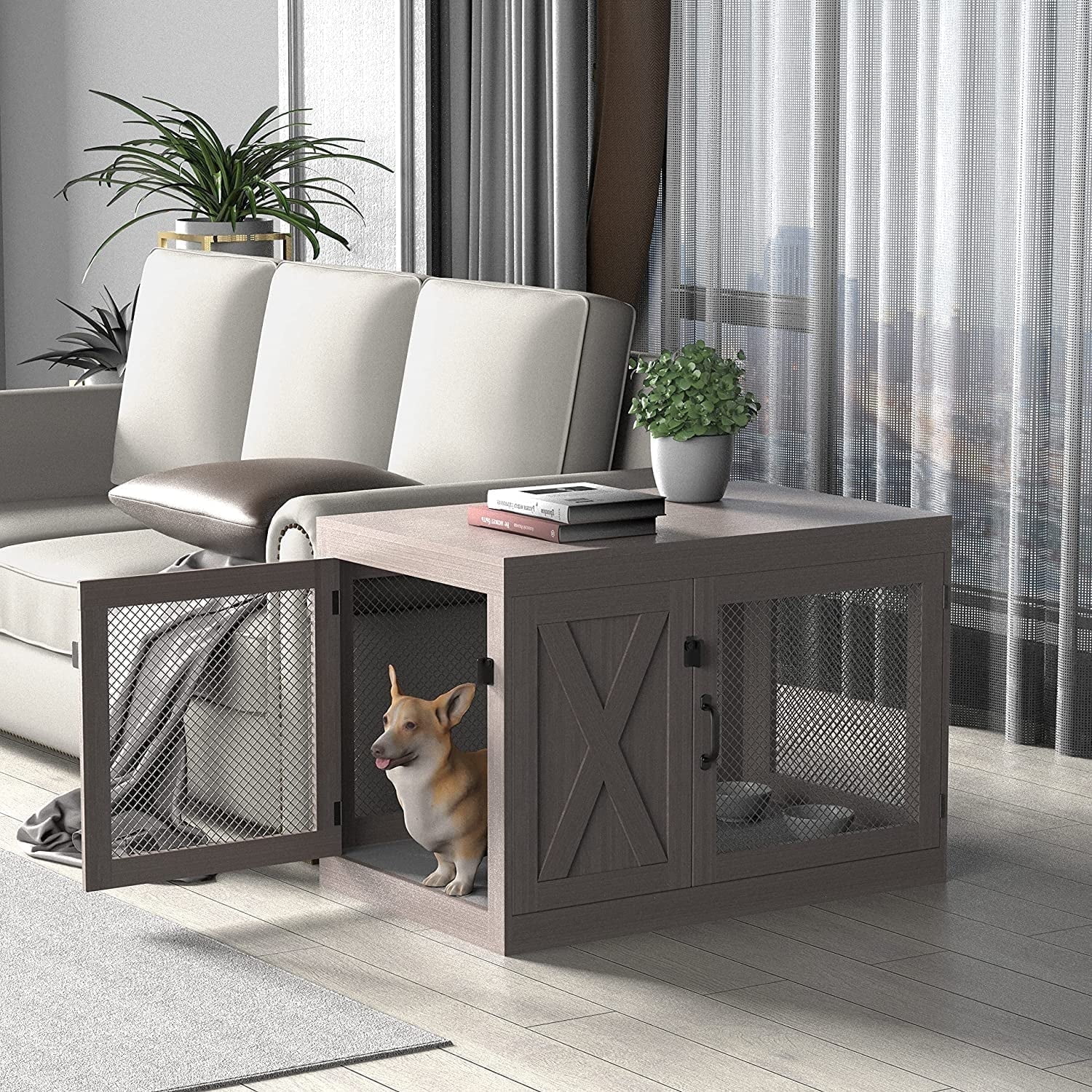 Tolead Wood Dog Crate, Kennel Side End Table, Indoor Dog Cage