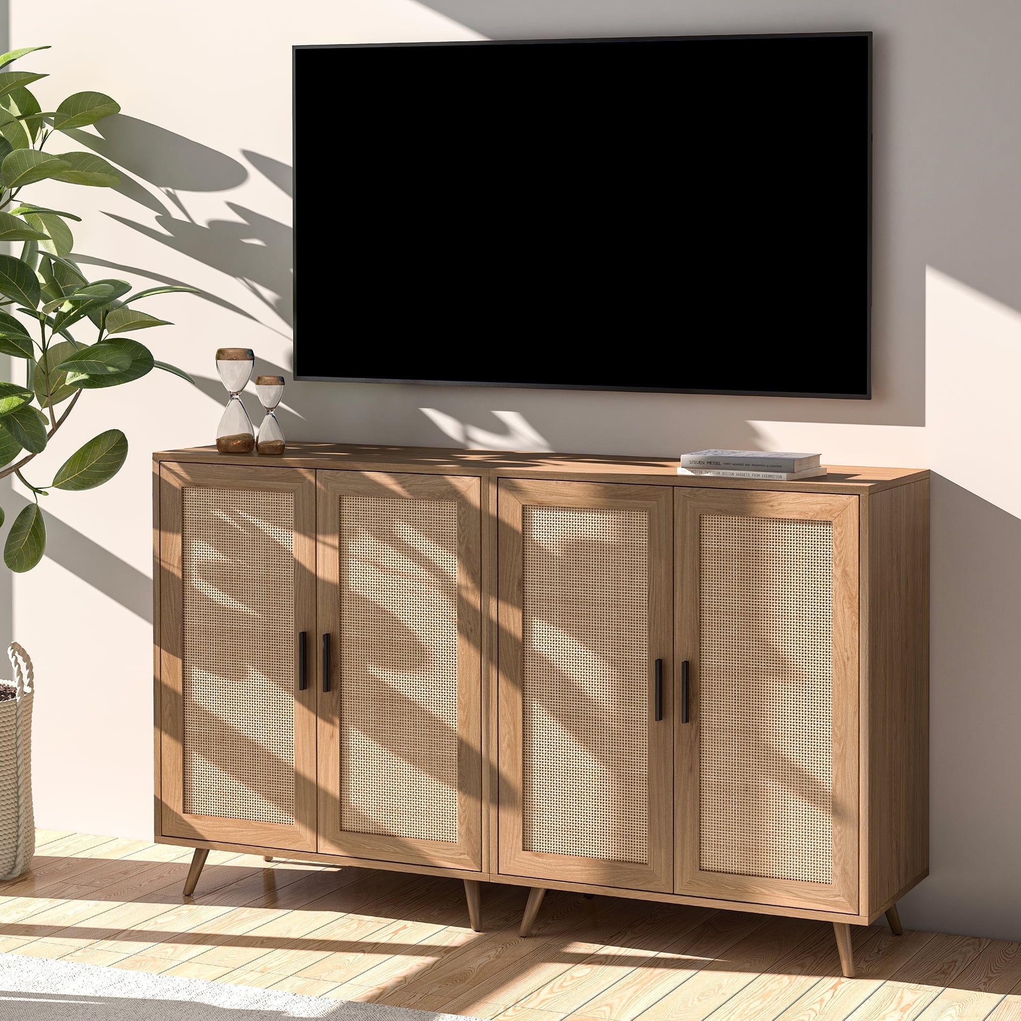 Tolead Wood Rattan Cabinet,Entryway Cabinet, Modern Sideboard for Living Room, Natural, 2 Pack