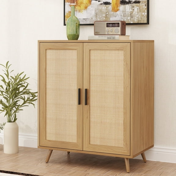 Tolead Wood Rattan Cabinet,Entryway Cabinet, Modern Sideboard for Living Room, Natural