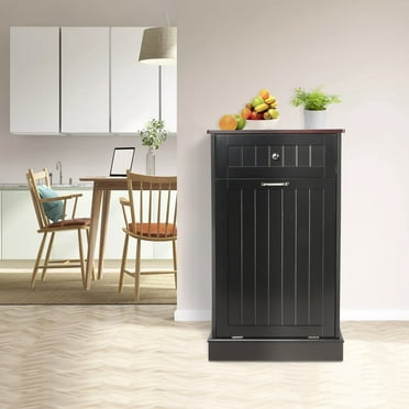 Tolead Wood Single Tilt Out Trash Cabinet with Hideaway Drawer, Coffee, Microwave, Kitchen,Black
