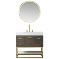 thumbnail image 1 of Toledo 36" Single Sink Bathroom Vanity Dark Walnut White Integral Top w/ Mirror, 1 of 12