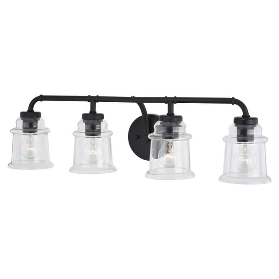 Toledo 4 Light Black Industrial Bathroom Vanity Fixture Clear Glass