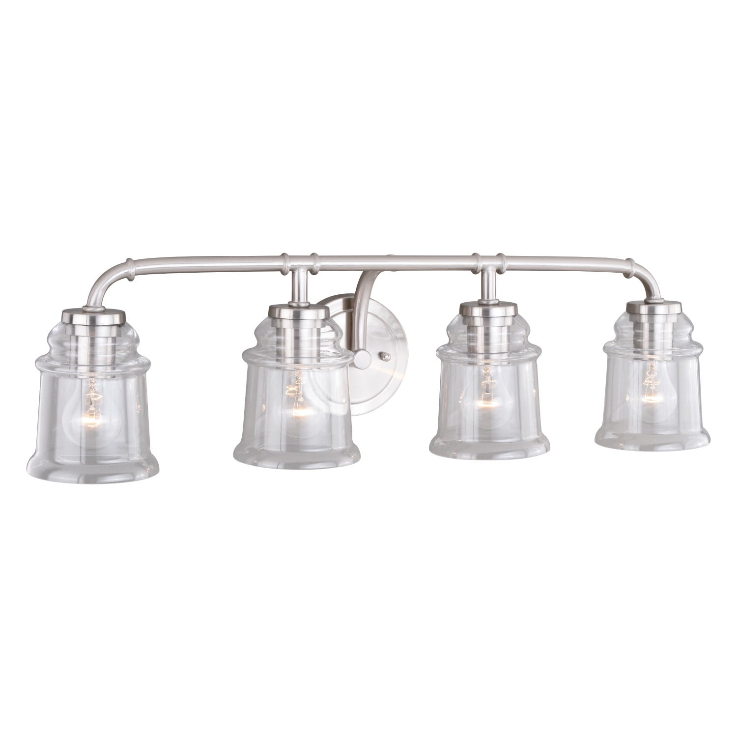Toledo 30.5" Satin Nickel Industrial Vanity Light with Clear Glass Shades