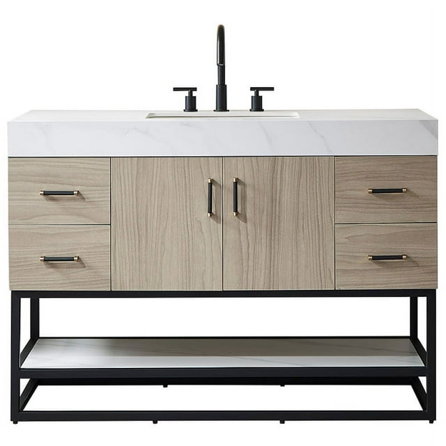 Toledo 48" Single Sink Bathroom Vanity Light Walnut White Integral Top No Mirror