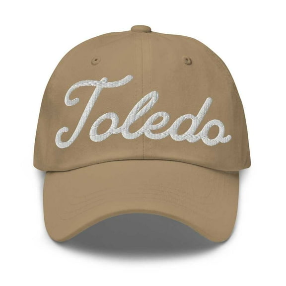 Toledo Baseball Cap Toledo Dad Hat Bold Script Massachusetts MA Hat Embroidered Souvenir Gift Khaki