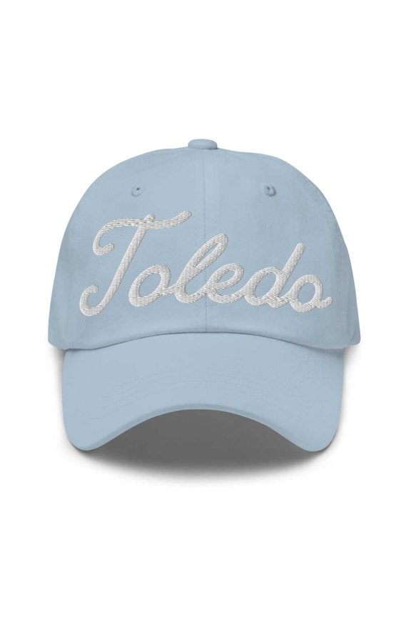 Toledo Baseball Cap Toledo Dad Hat Bold Script Massachusetts MA Hat Embroidered Souvenir Gift Light Blue