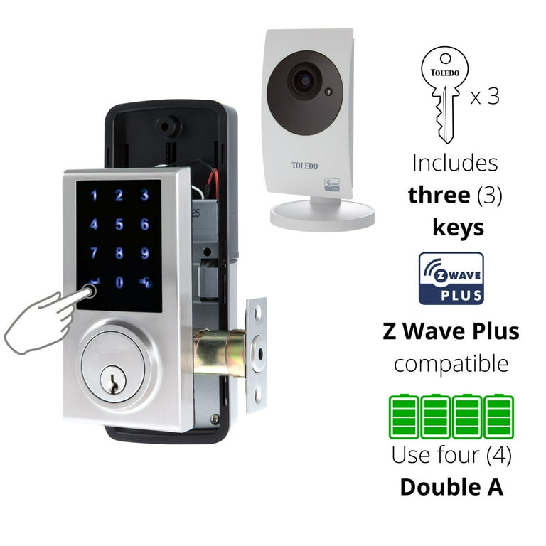 Toledo Cordless Electronic Lock Z Wave Combo: Touchscreen Deadbolt