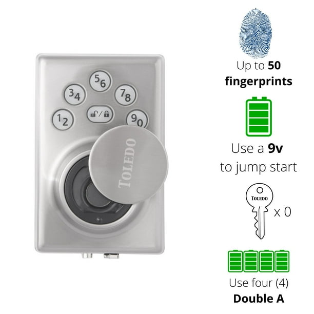 Toledo Electronic Biometric Dedbolt Lock in Satin Stainless Steel