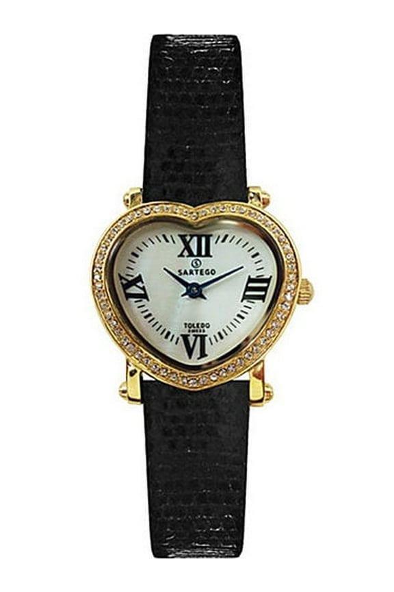 Toledo Heart Face Leather Band Gold Quartz Watch