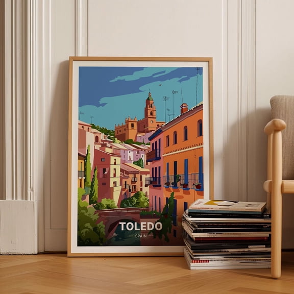 Toledo Spain Cityscape Travel Wall Art, Unframed Paper Poster 8x10in
