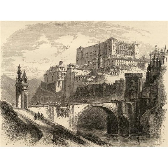 Toledo Spain From The Book Spanish Pictures by The Rev Samuel Manning Published 1870 Poster Print 32 x 24