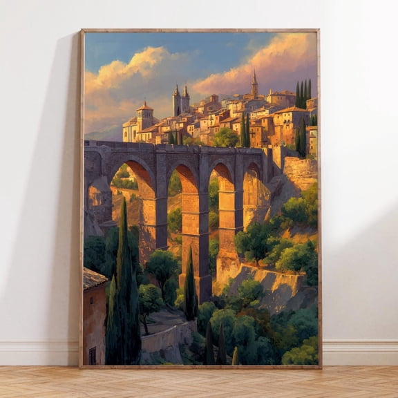 Toledo Spain Historic Stone Bridge Wall Art, Unframed Paper Print Size 8x12