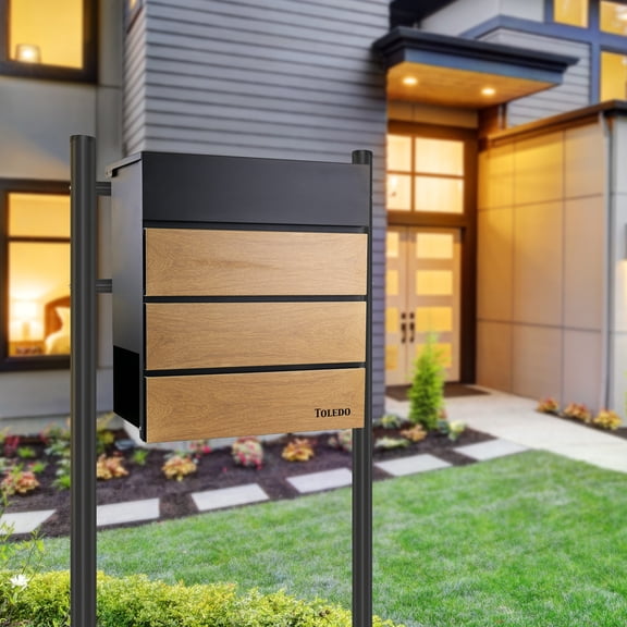 Toledo Wood Grain Mailbox (Square), Black Finish