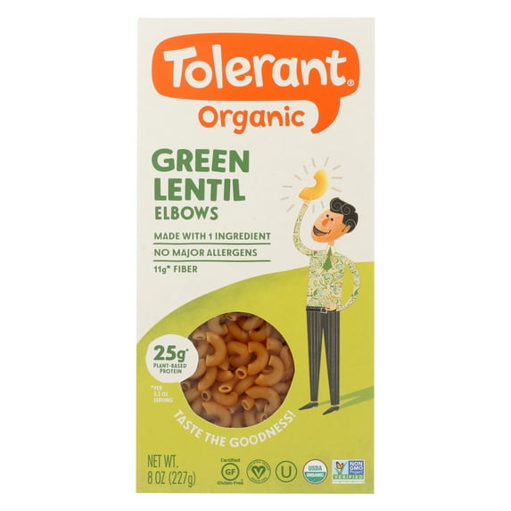 Tolerant Green Lentil Pasta - Elbows, 8 Oz
