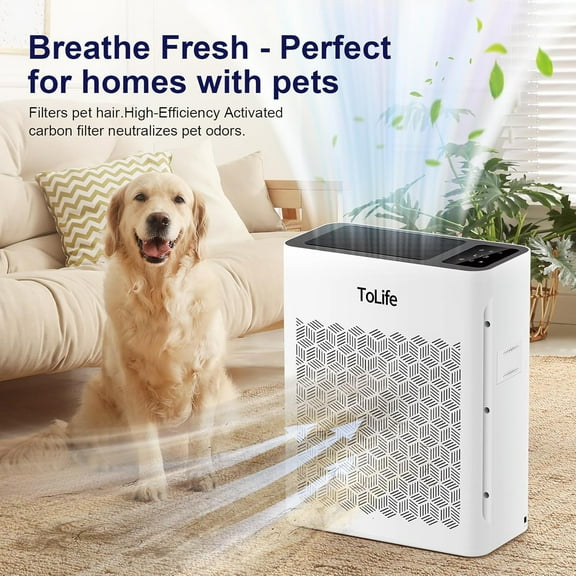 Tolife Air Purifier Large Room, HEPA Air Purifiers for Home Pets Hair with Washable Filter, Air Cleaner for Bedroom up to 1095 Ft² Dust Smoke Odor, Sleep Mode, Timer, White
