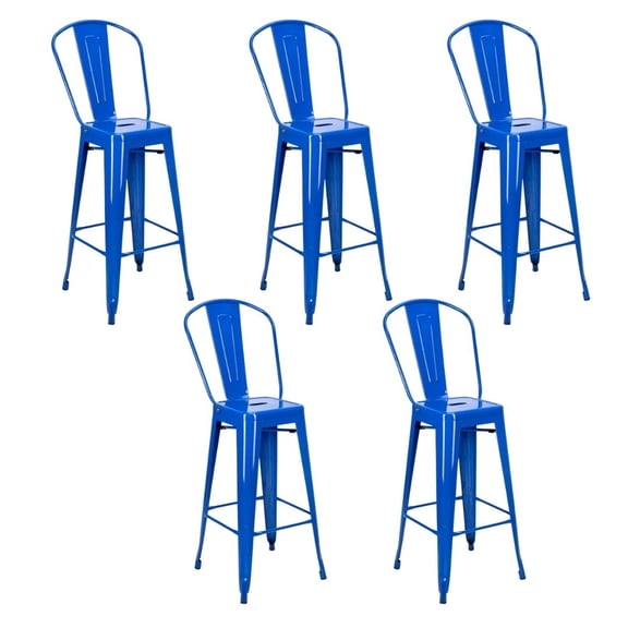 Tolix Bar Stool Blue - Hi Gloss - With Back