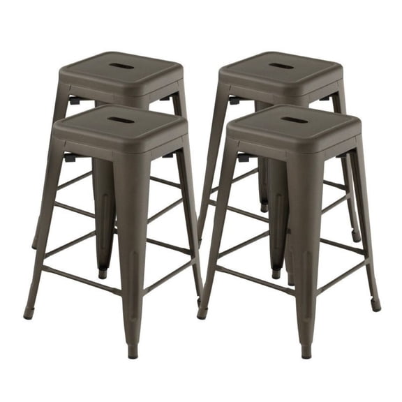 Tolix Style Bar Stools 24 Inch, Set of 4 Stackable Metal Counter Height Chairs
